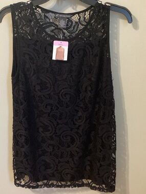 Adrianna Papell Black Lace Overlay Sleeveless Top